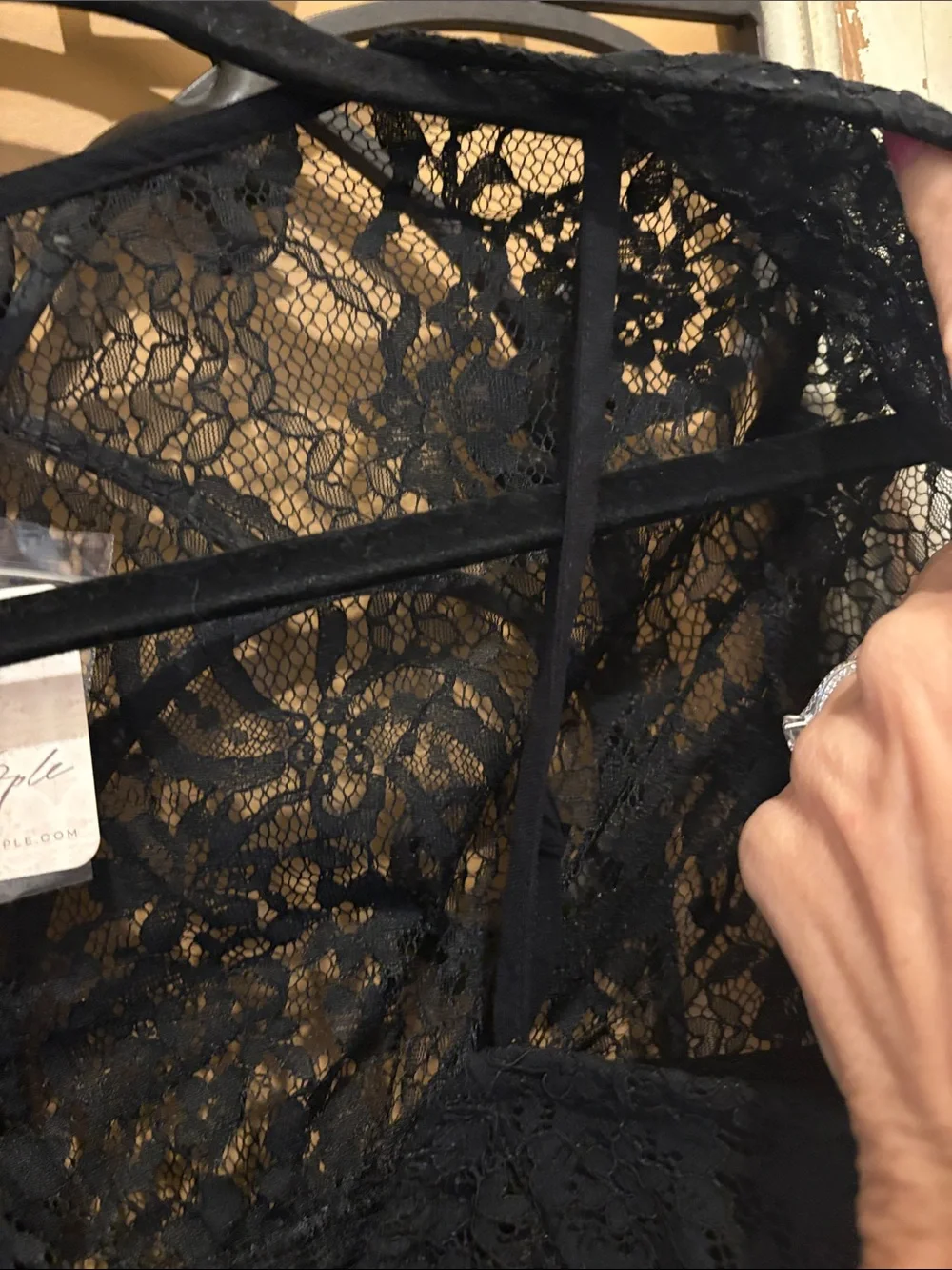 Free People Paloma Black Lace Ruched Top with attached cami New with tag